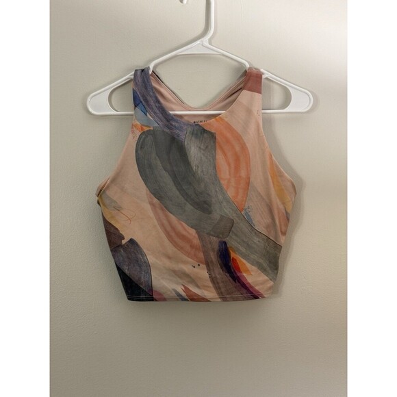 Athleta Conscious A-C Watercolor Brushstroke Racerback Crop Tank Bra Size L - Picture 1 of 3